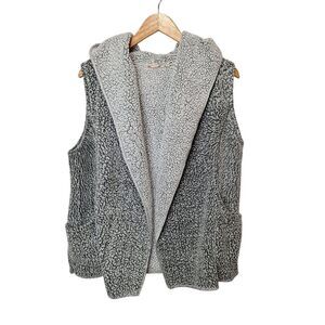 Soft Surroundings Plush Sherpa Sleeveless Hooded Gray Vest Cardigan‎ Size L Open